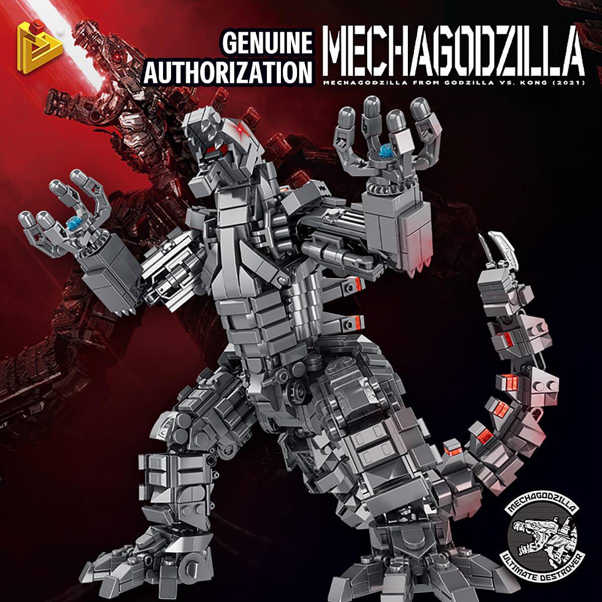 Officially authorized Panlos 687006 Mechagodzilla building blocks set from Godzilla vs. Kong (2021), showcasing a mechanical design.