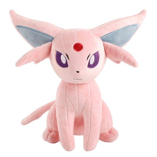 Pokemon Espeon Plush Toy 24cm with soft pink fabric, large ears, and embroidered details. A must-have collectible for Pokemon fans in Ireland.