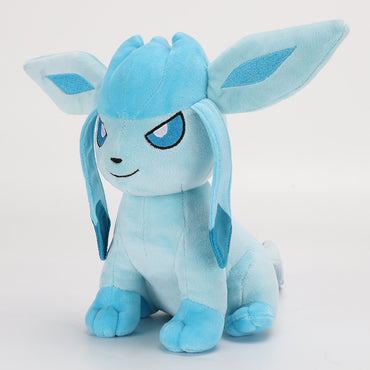 Side view of Pokemon Glaceon Plush Toy 24cm, featuring high-quality stitching and soft cotton material. Ideal for cuddling and display.