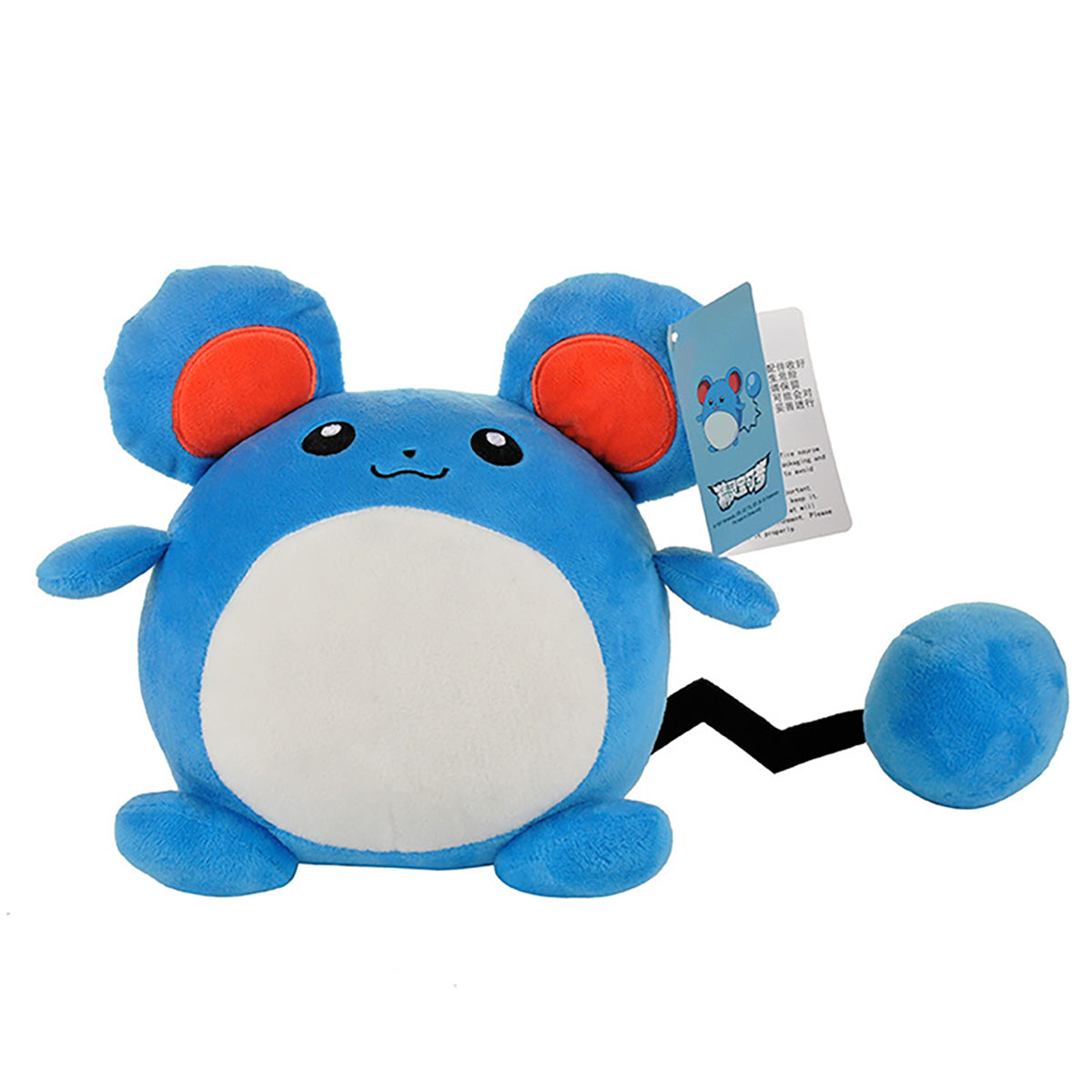 Pokemon Marill Plush Toy 25cm with soft blue and white fabric, featuring large round ears and a zigzag tail. Perfect collectible for Pokemon fans.