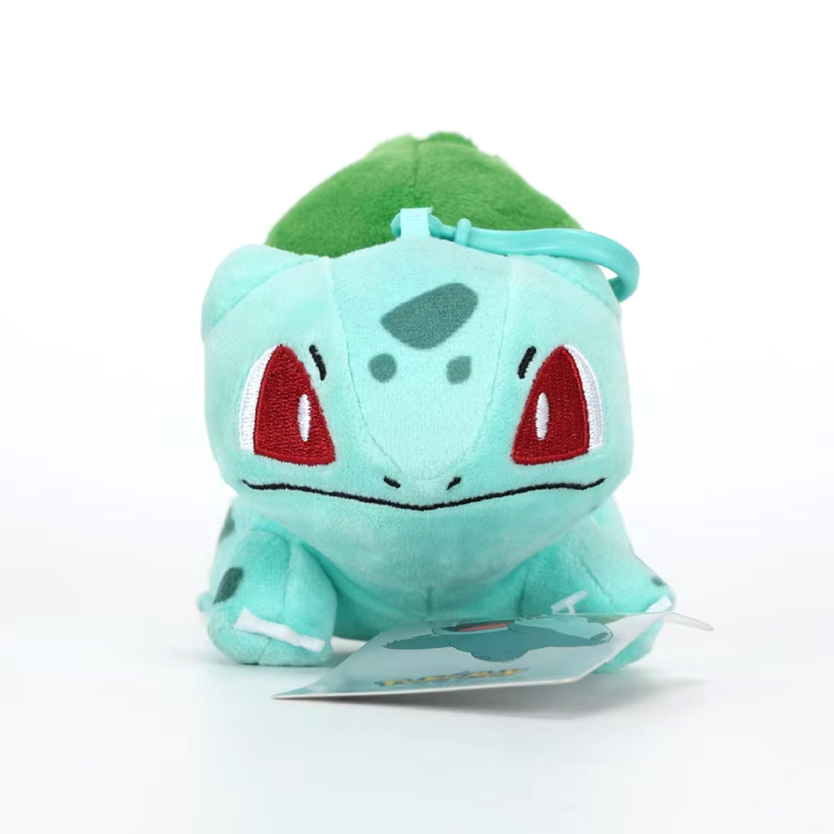 Pokemon Plush Bulbasaur Keychain 10.5cm with soft fabric and a sturdy clip. Perfect for Pokémon fans to attach to bags or keys. Available at HugmieToys.