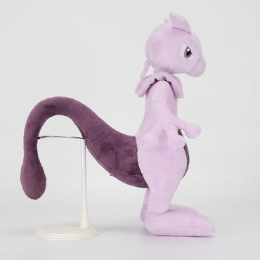 Side view of Pokemon Stuffed Plush Toys Mewtwo 35cm, showcasing its long plush tail and well-crafted details. A must-have for Pokémon enthusiasts.