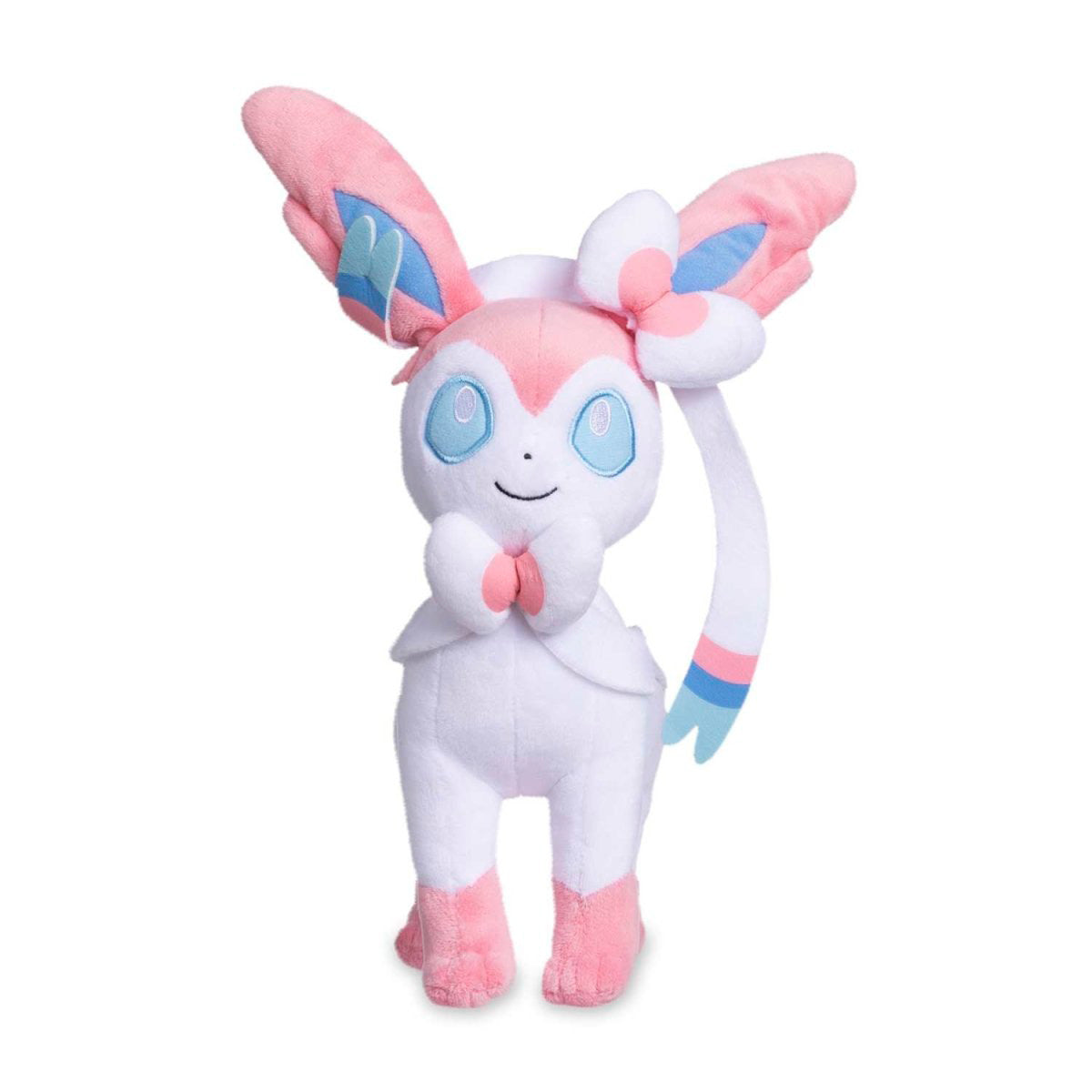 Pokemon Stuffed Plush Toys Sylveon 23cm with soft pink and white fabric, featuring detailed ribbon-like feelers. A must-have for Pokémon collectors.