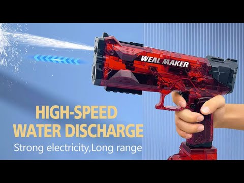 Video of W555 Strongest Electric Water Gun for Adults and Kids with high-speed water discharge. Durable ABS construction for long-range outdoor fun.