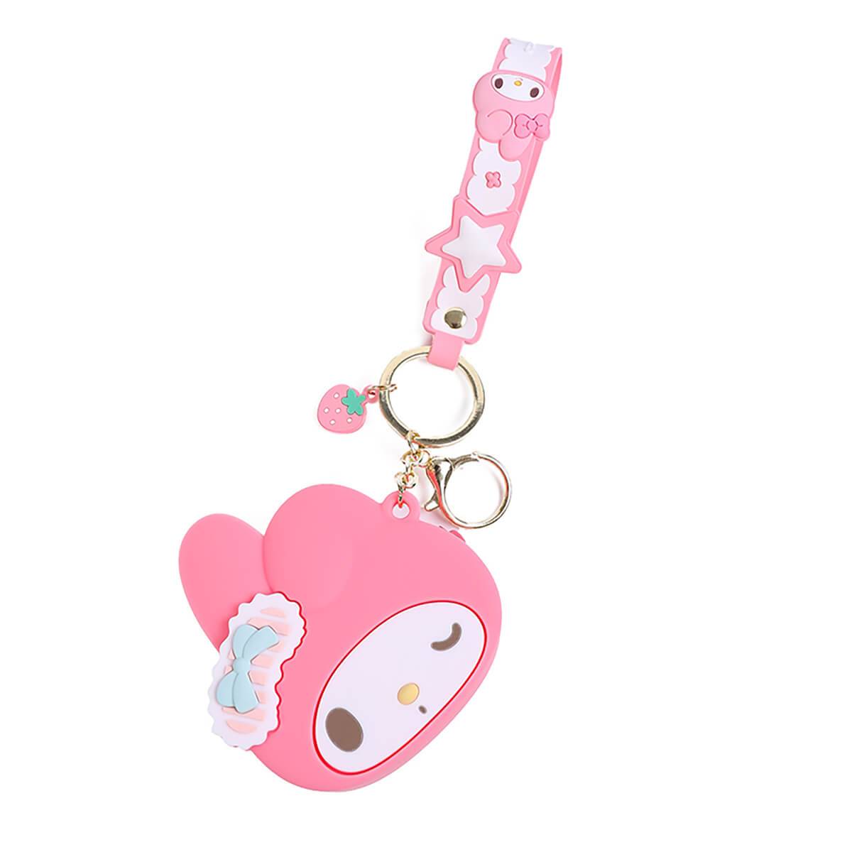 Dark pink My Melody Sanrio Cartoon Silicone Coin Purse Keychain with a matching strap and keyring. Adorable and practical for everyday use.