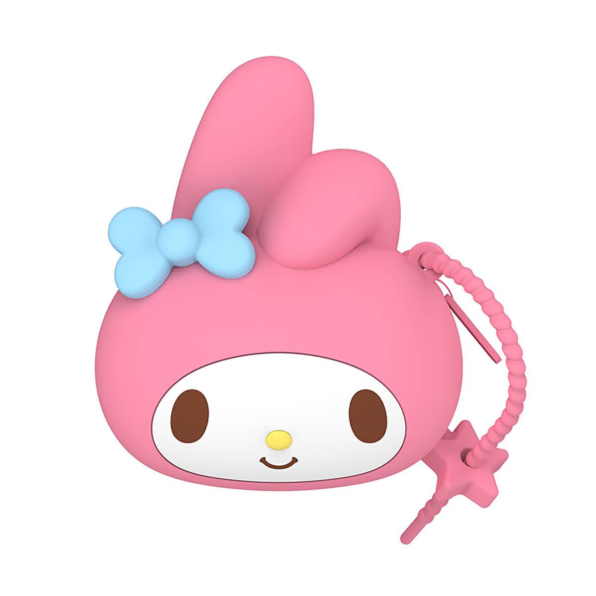 Sanrio My Melody pink silicone coin purse with a blue bow. A charming and waterproof storage option for kids and anime lovers.