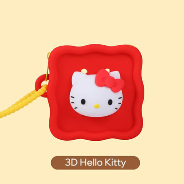 3D Hello Kitty Sanrio Cartoon Silicone Mini Pouch in red. A cute and durable storage pouch for small essentials like coins and earbuds.