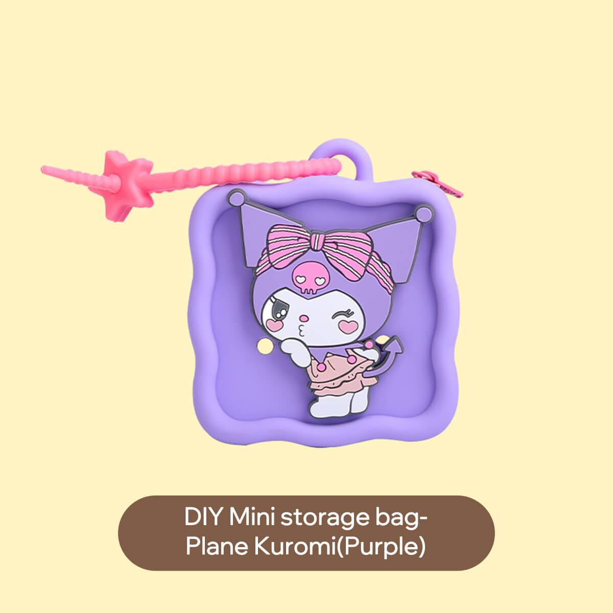 DIY Mini Storage Bag featuring Plane Kuromi in a purple silicone pouch. A stylish and compact pouch for organizing small items.