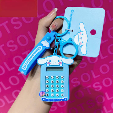 Blue Cinnamoroll Sanrio Characters Cute Cartoon Calculator Keychain featuring a mini calculator and keychain loop.