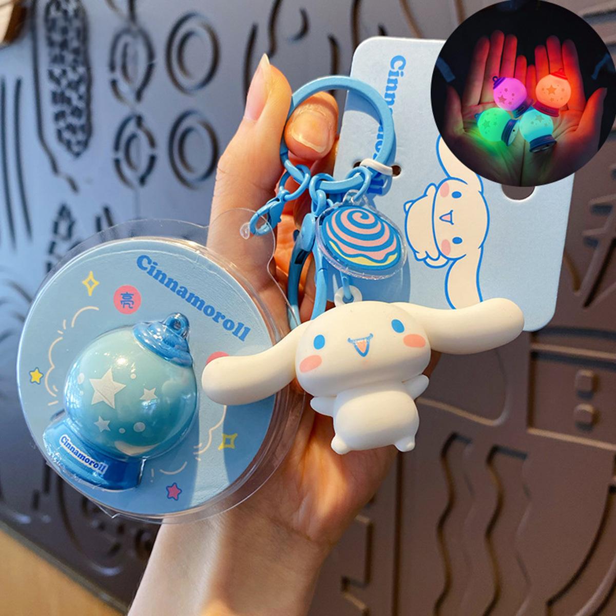 Sanrio Characters Keychain with Night Light featuring Cinnamoroll. A blue keychain with a soft-glow night light charm, perfect for gifting.