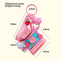 Size dimensions of the Hello Kitty Sanrio Characters Polaroid Camera Keychain, highlighting its compact design and lightweight build for easy carrying.