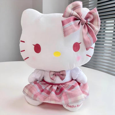 Hello Kitty plush toy from the Sanrio JK Series, 28cm, dressed in a pink plaid skirt and bow. A charming collectible for Hello Kitty enthusiasts.