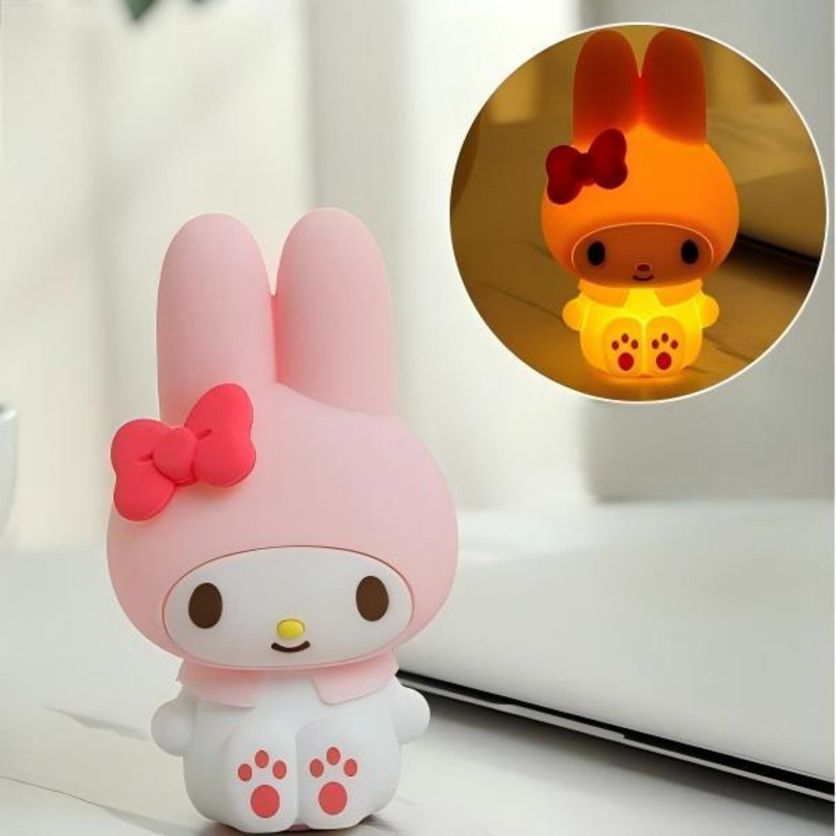 Sanrio Cute Anime Night Light with a My Melody design, featuring a pink bow and warm glowing light. Great for a cozy bedroom atmosphere.