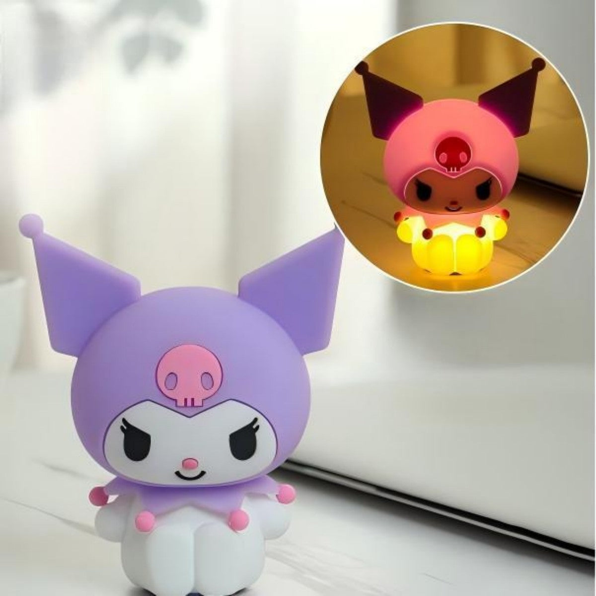 Sanrio Cute Anime Night Light showcasing a Kuromi character with a purple hat and glowing soft light. Ideal for a charming night ambiance.