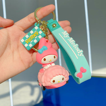 Sanrio on Race Car with Rolling Wheel Keychain - HugmieToys