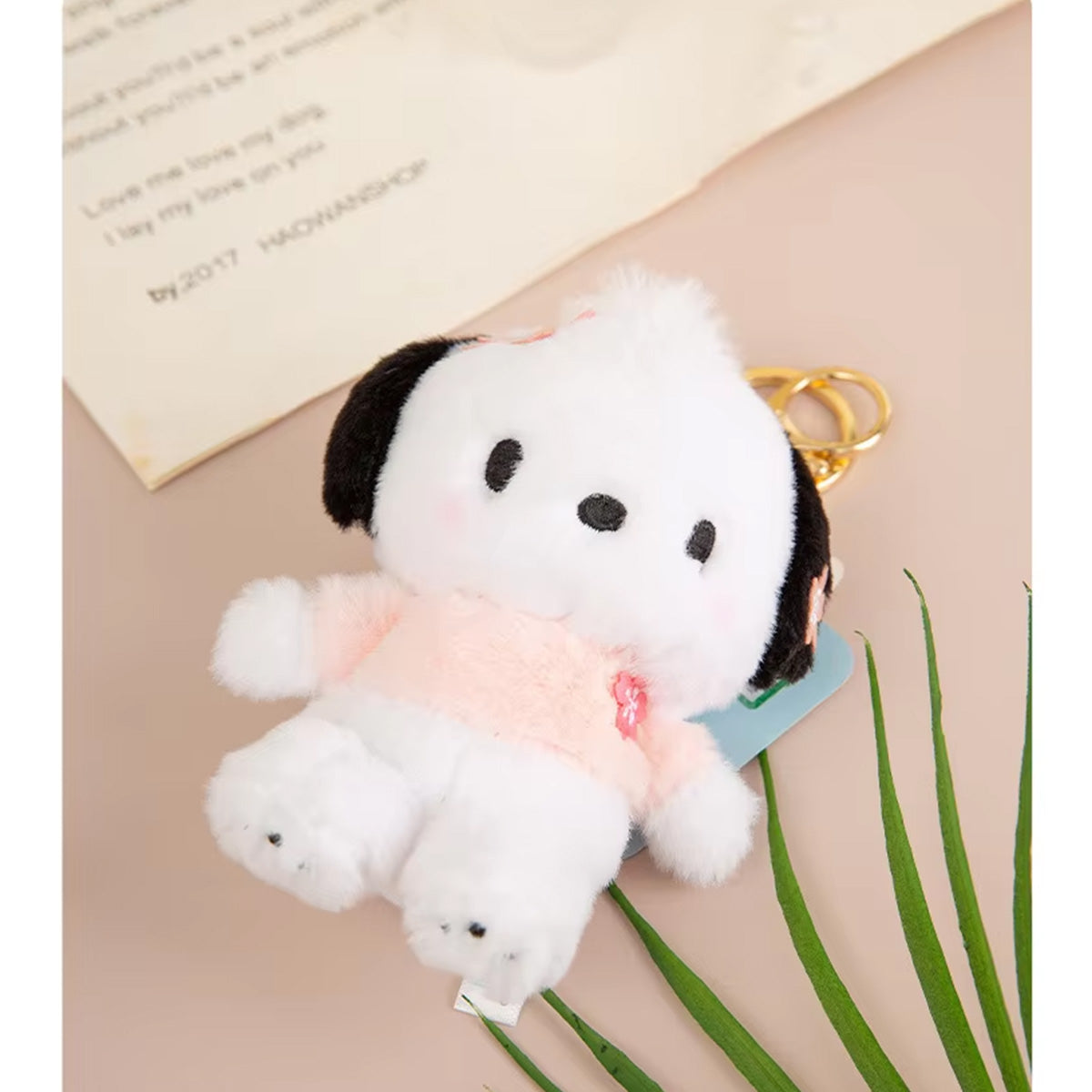 Sanrio Sakura Series Plush Keychain 10cm featuring Pochacco plush keychain with cherry blossom details. A cute and soft keychain for everyday use.