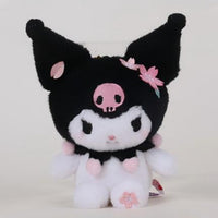 Sanrio Sakura Series Plush Keychain 10cm showcasing Kuromi in black and white plush with pink cherry blossom embroidery. A must-have for Sanrio lovers.