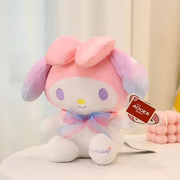 Adorable My Melody plush toy from Sanrio's Starry Sky Series, featuring a pastel gradient design, soft fabric, and a delicate ribbon bow.