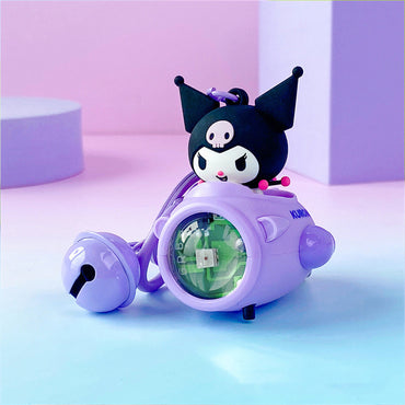 Kuromi Sanrio Sunset Light Spaceship Keychain in purple with an LED glow. A stylish and fun keychain for Sanrio lovers and collectors.