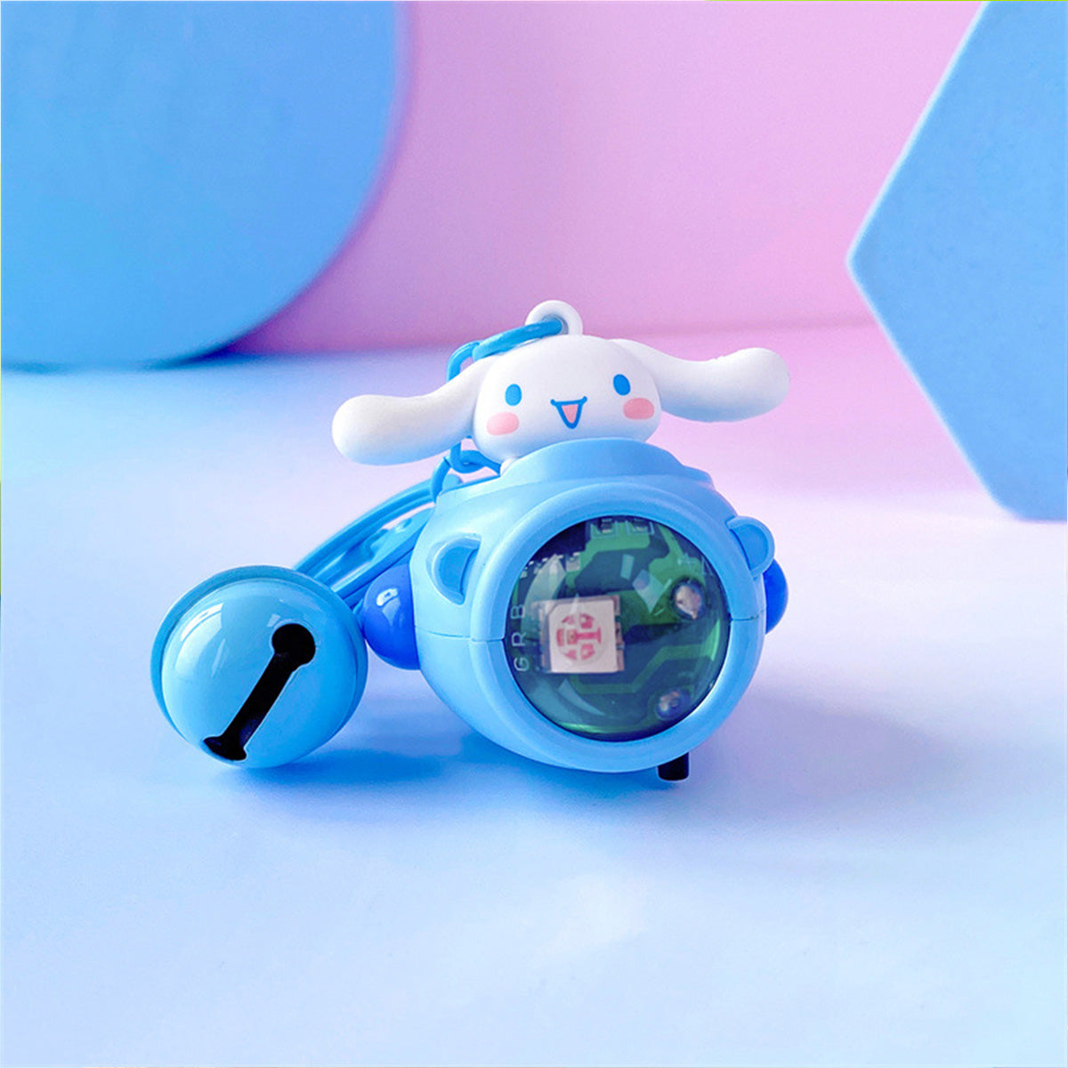 Cinnamoroll Sanrio Sunset Light Spaceship Keychain in blue with an LED glow. A cute and practical keychain for Sanrio enthusiasts.