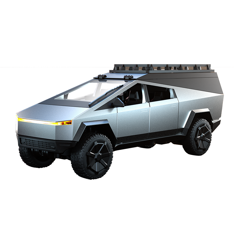 WBRC D897 Full Scale Tesla Alloy Remote Control Simulation Car in silver finish, featuring realistic design and rugged off-road tires.