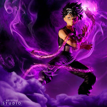 Hiei SFC Figure from ABYstyle Studio with glowing purple Dragon of the Darkness Flame effect, capturing his intense battle stance from Yu Yu Hakusho.